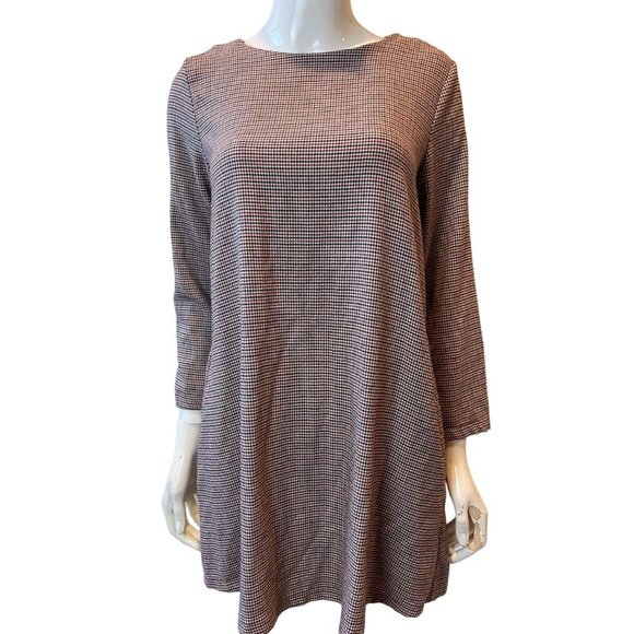 Zara Basic Womens Shift Mini Dress Hounds tooth Ruffle Long Sleeve Red Black XS - Picture 3 of 10